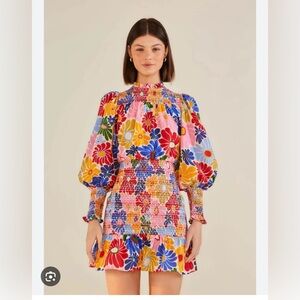 Farm rio Sunny Daisies sand mini dress